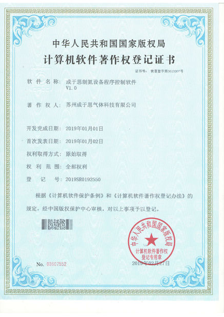 Chine Suzhou Cherish Gas Technology Co.,Ltd. Certifications